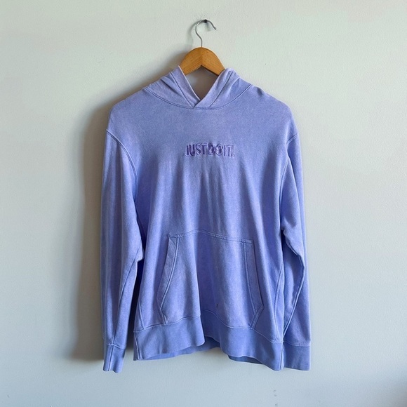 NIKE Embroidered Hoodie Just Do It Purple Pullover Washed Out Acid Wash Workout - Picture 1 of 14